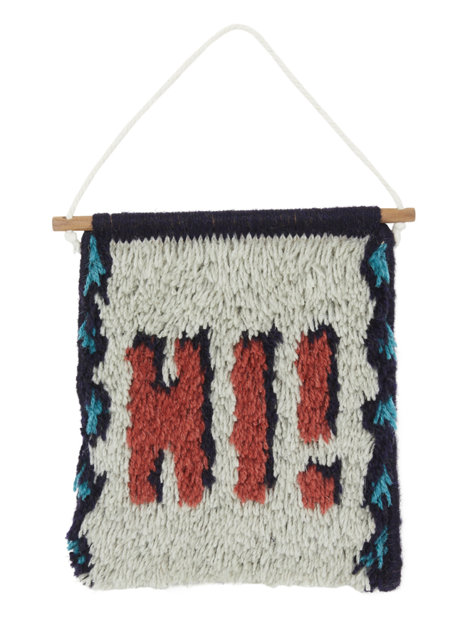 HI! Hand Latch Hooked Mint and Coral Wall Hanging 
