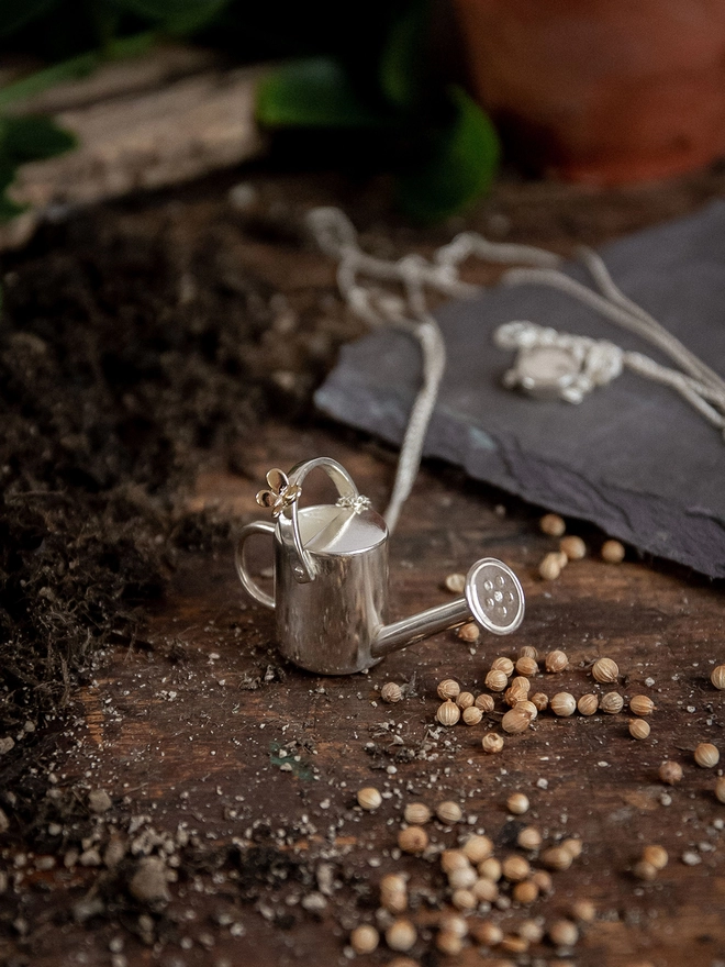 Silver Waterfall Watering Can Necklace