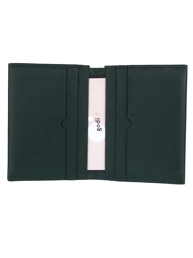 Open View of Dark Green bifold wallet 