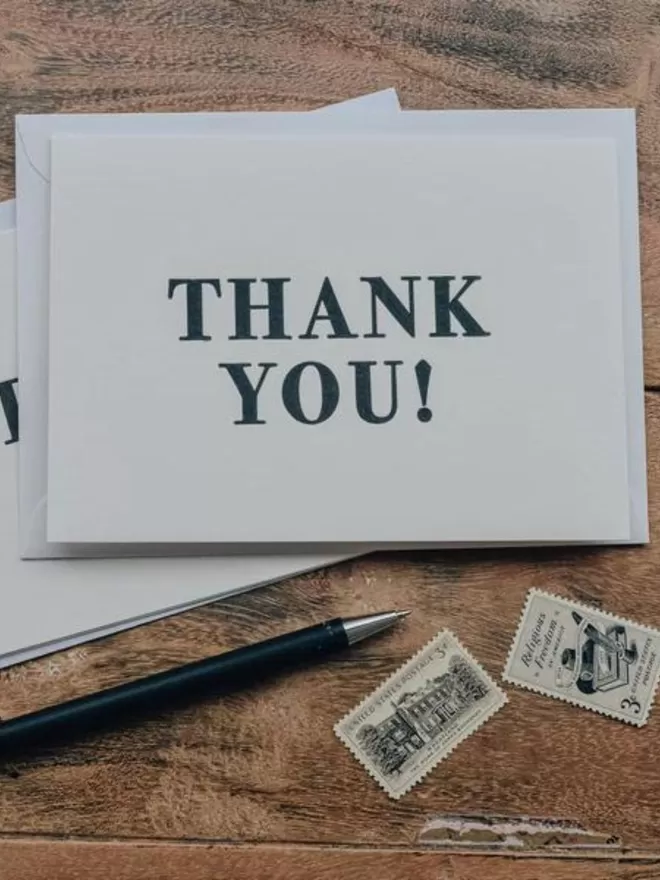 thank you card printed by letterpress