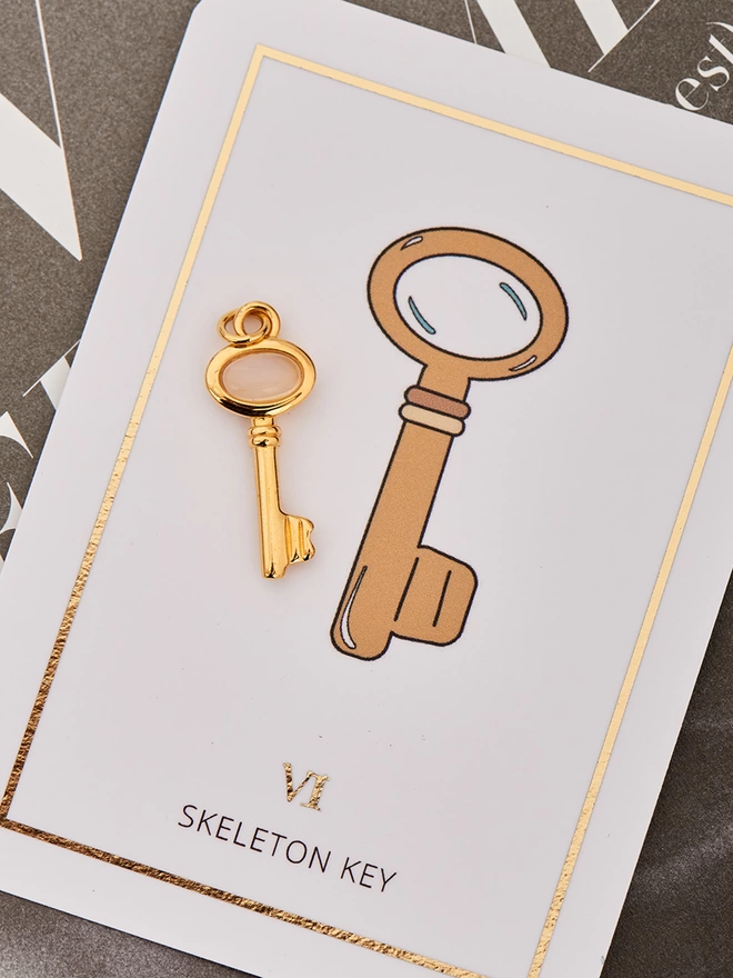 skeleton key pendant with meaning card