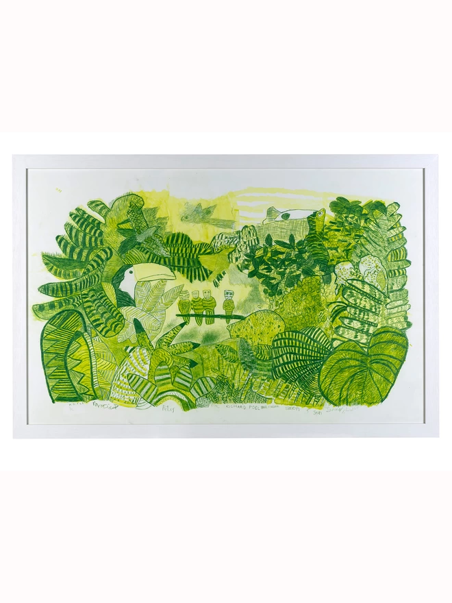 framed original green & yellow artwork for amazon 100% organic charity cotton socks