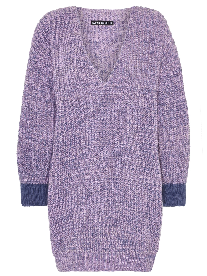 V neck longerline tunic knitted jumper uk made