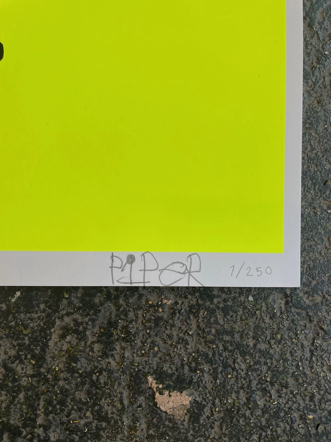 Pipers signature on her neon print
