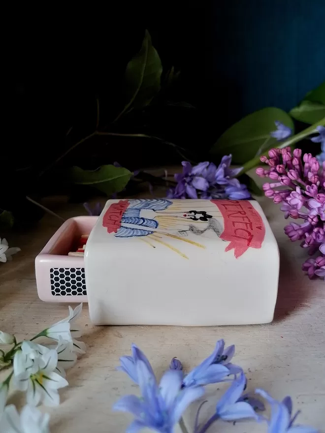 Bespoke Perfect Match Greta ceramic unique hand painted matchbox