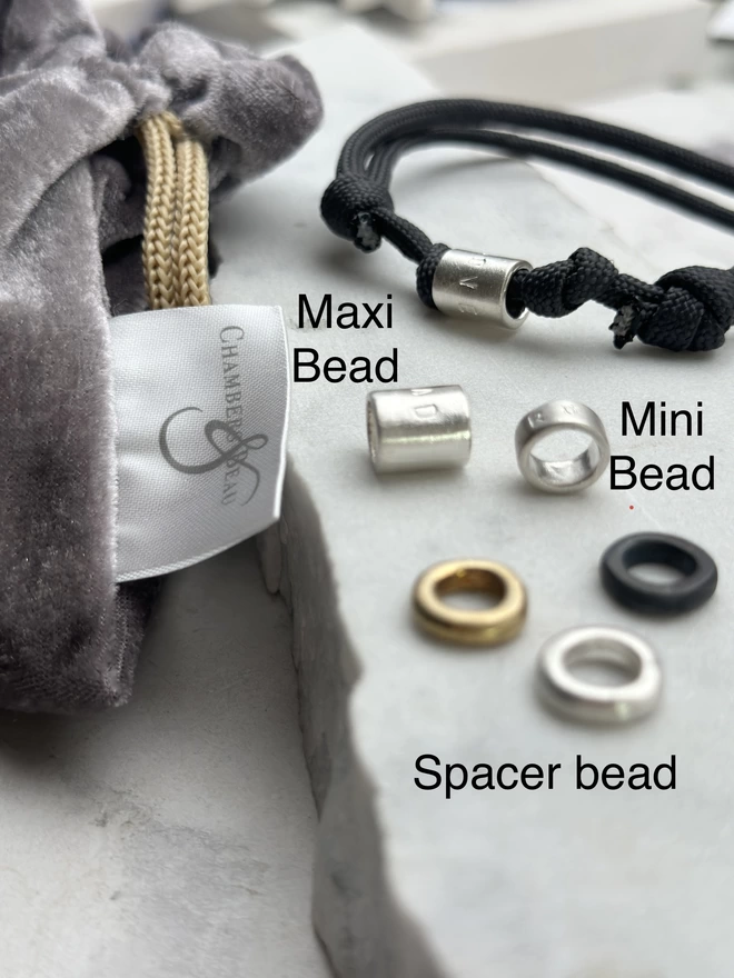 image shows sterling silver bead options for men's bracelet