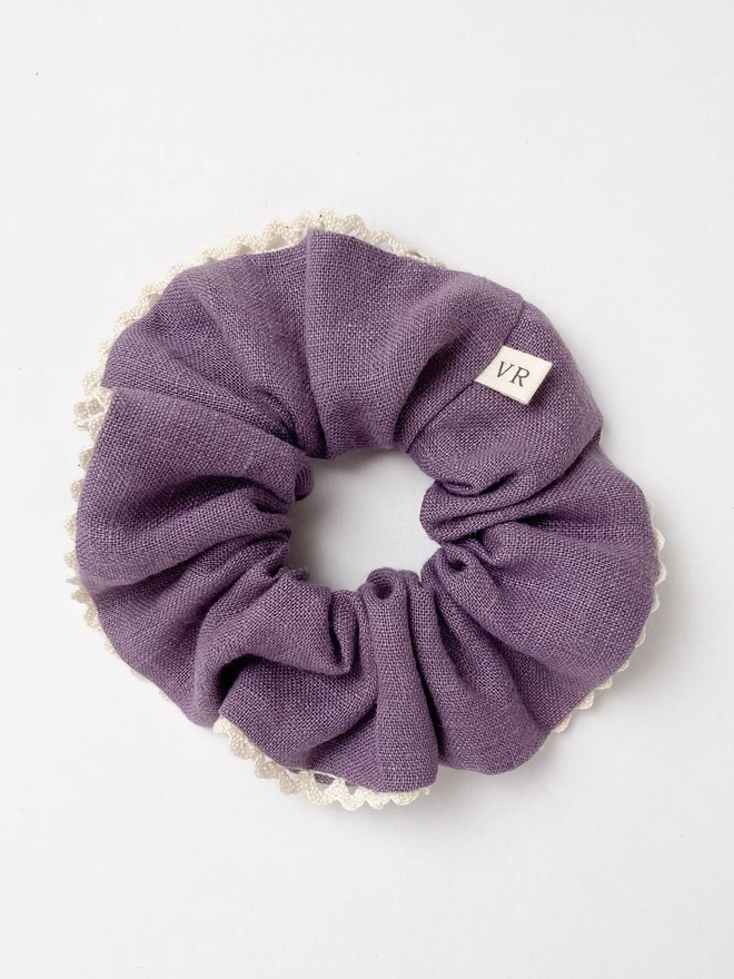 mauve scrunchie with cotton lace