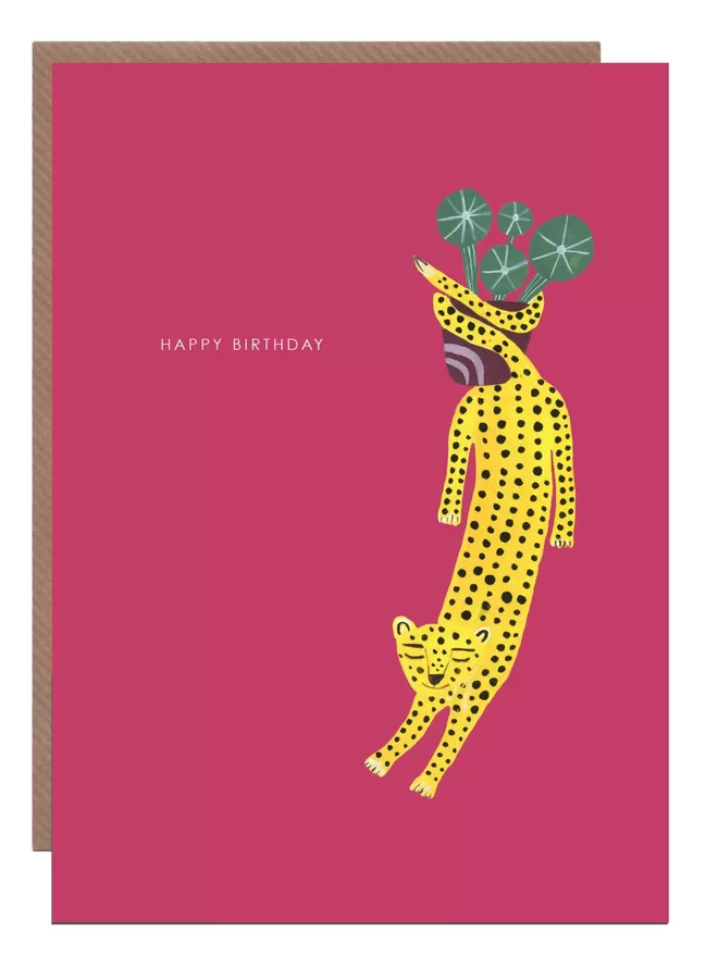 Lying Leopard Birthday Card