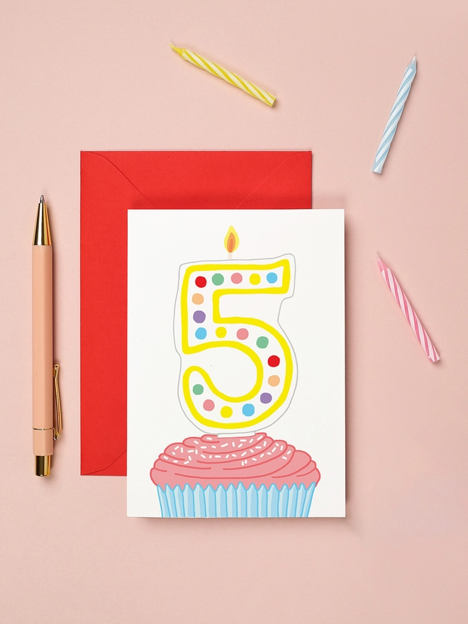 Colourful gender neutral fifth birthday card