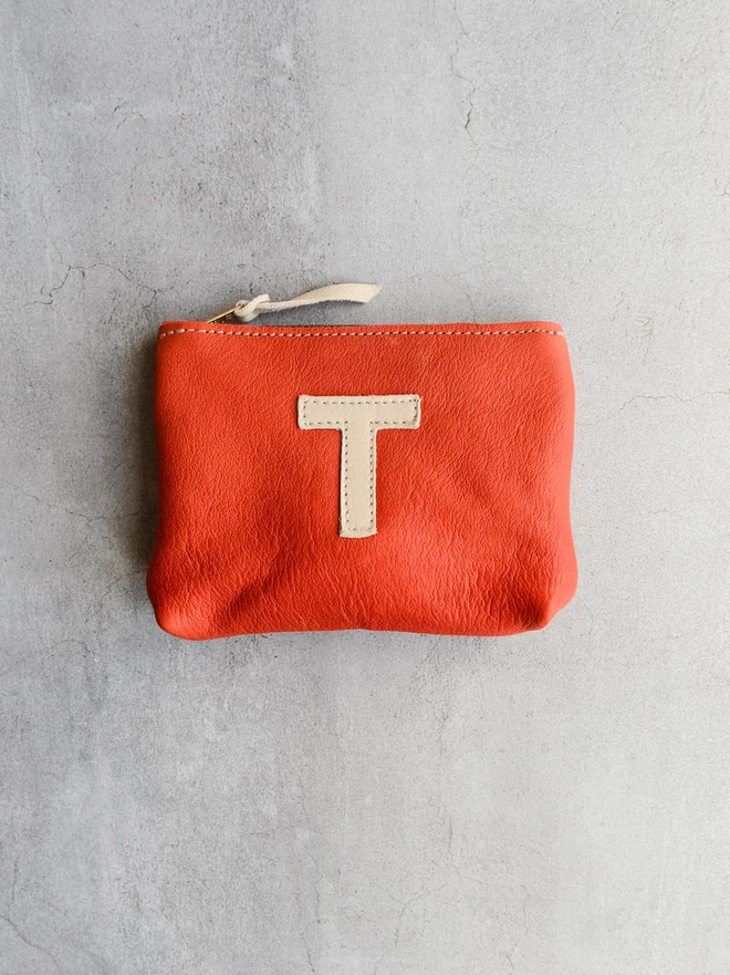 Tomato Red Leather Personalised Initial Pouch