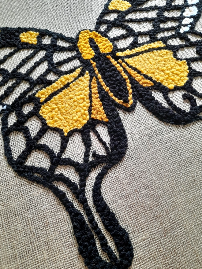 Needle punch frame of Butterfly Cushion in progress