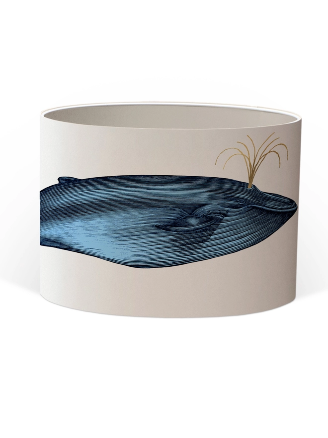 Drum Lampshade featuring the Blue Whale with a white inner on a white background