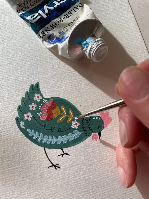 The original painting for Spring Chicken Plantable Card