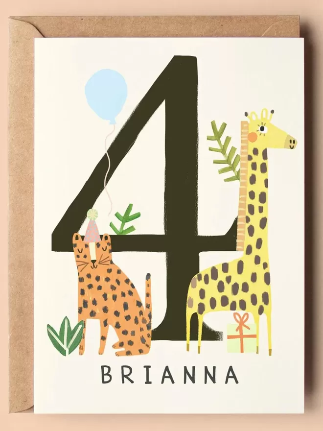 Personalised Jungle 4th Birthday Card