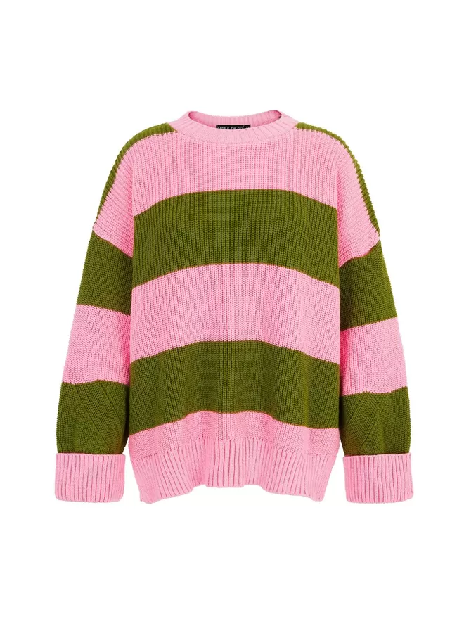 Rhiannon Recycled Cotton Mix Chunky Stripe Jumper - Pink - Cut Out