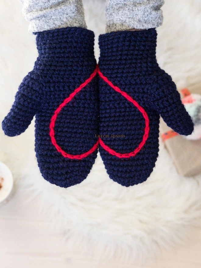 Navy MIttens with red heart