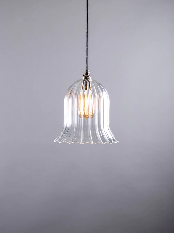 Large Clear Ribbed Glass Pendant Light