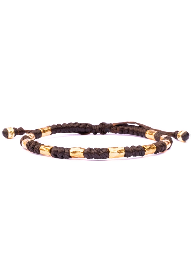 brown rope and gold bracelet for men
