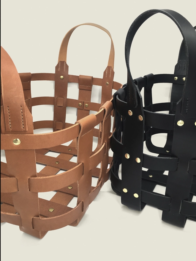 Crop Of Leather Baskets In Black And Tan