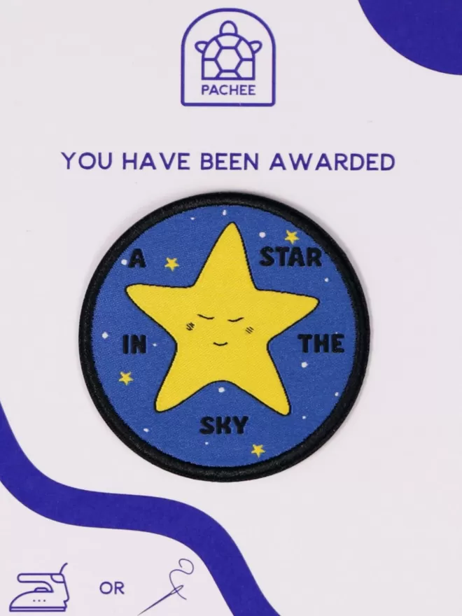 A Star In The Sky Patch seen on the blue and white Pachee gift card.