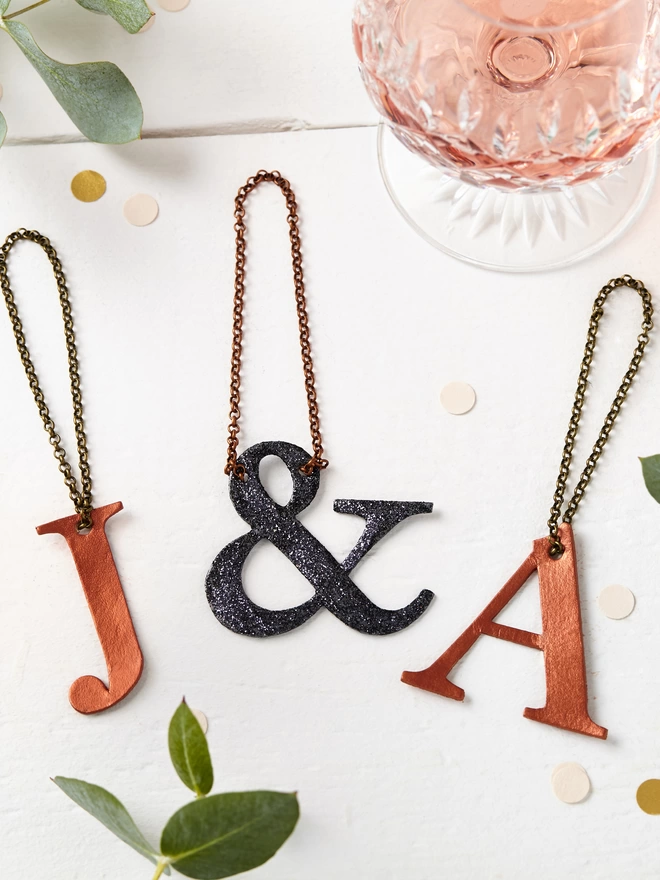 Copper and Pewter J&A letters, ideal wedding decorations.