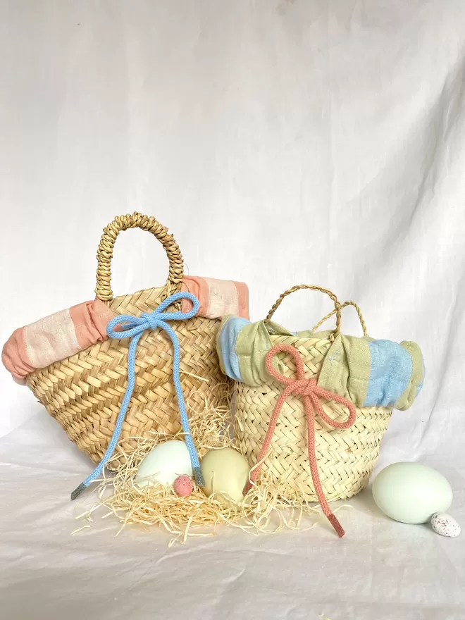 Striped Linen Easter Baskets Midi and mini Size 