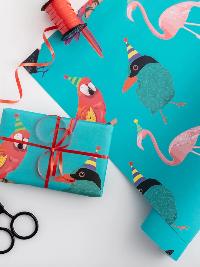 Tropical bird gift wrap