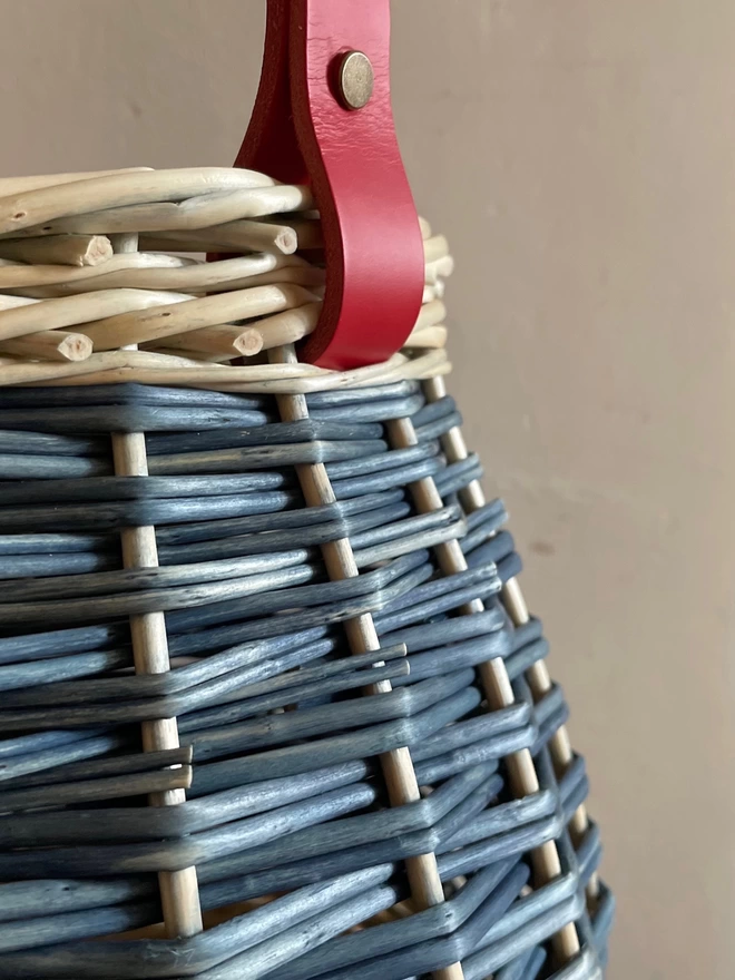 lwillow berry basket natural handbag oval round leather handle blue indigo contemporary