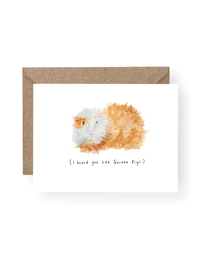 Cute Guinea Pig Greeting Card illustrated with Watercolour paint