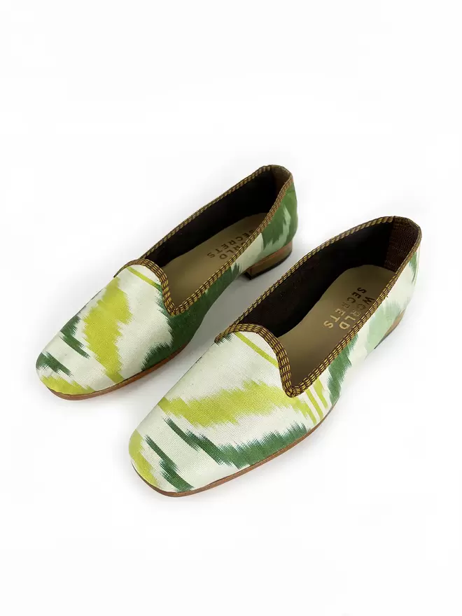 Green Tulip Ikat Silk Flat Shoe 