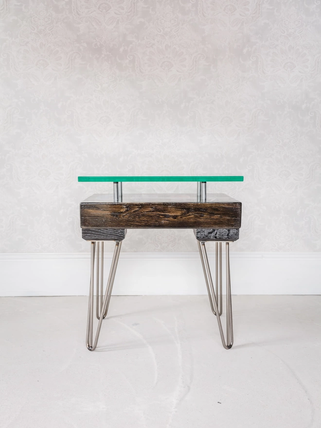 hairpin leg side table with glass top
