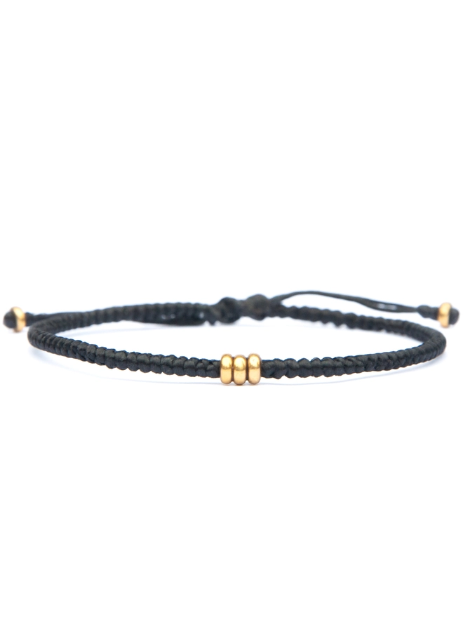 black rope and brass minimal bracelet