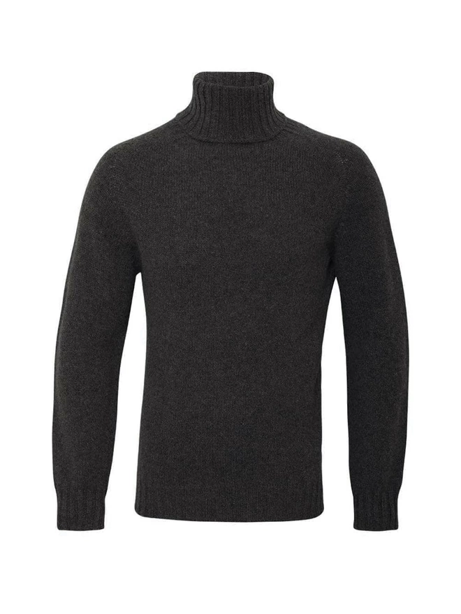 Aden Roll Neck Lambswool Sweater Charcoal
