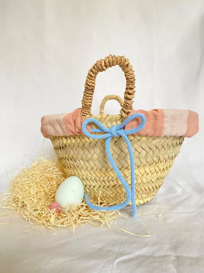 Striped Linen Easter Basket Midi Size 