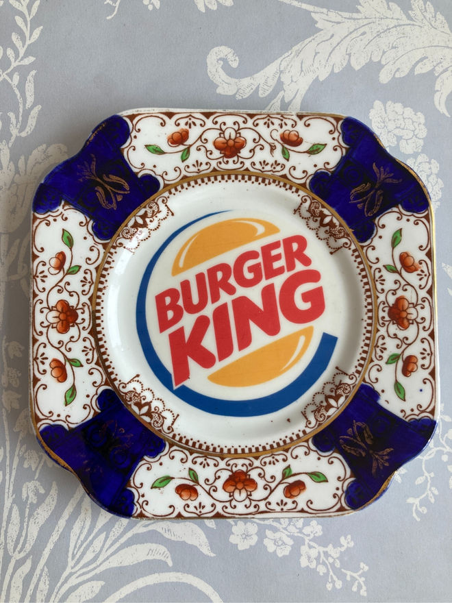 Hand printed Vintage Burger King China Plate