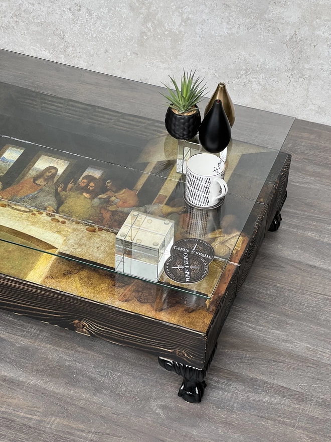 glass top and crystal block coffee table