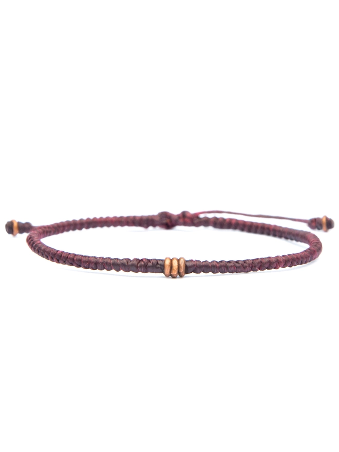 copper anniversary wine red rope bracelet