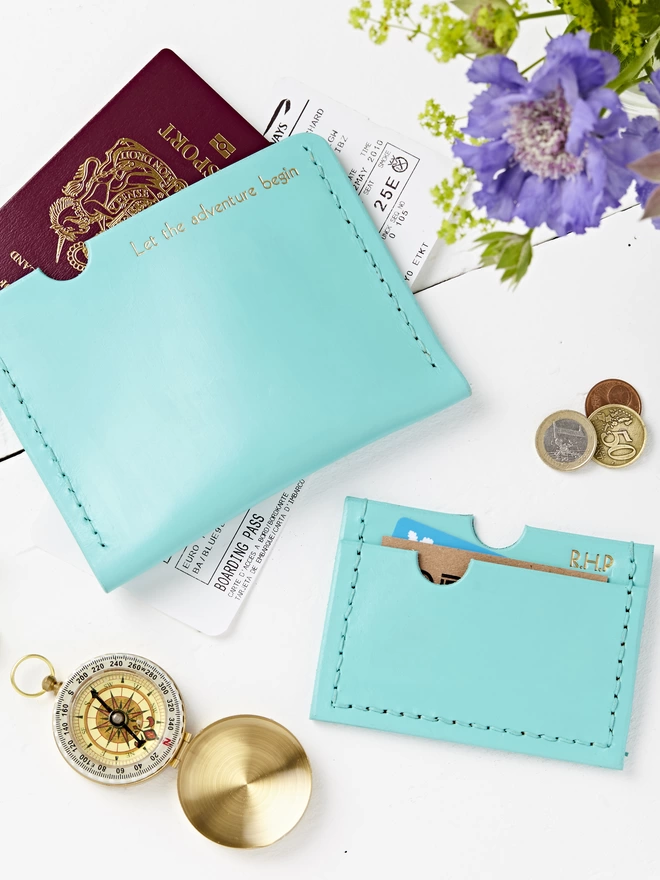 Mint Green passport cover and card holder.