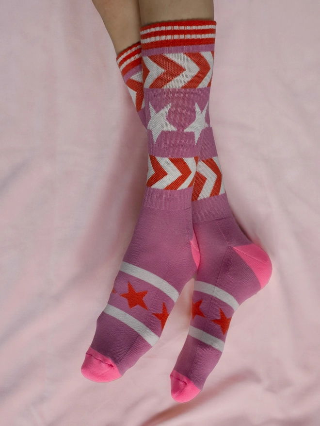 pink star sporty socks
