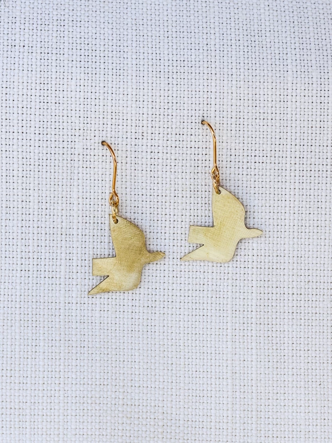 Brass Dove Drop Earrings