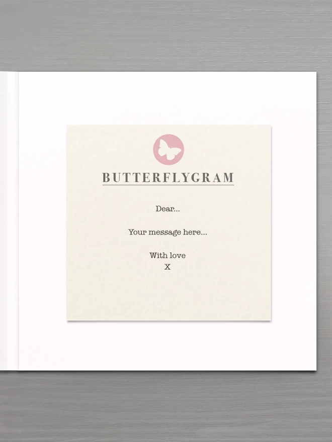 personalised message for inside of butterflygram card