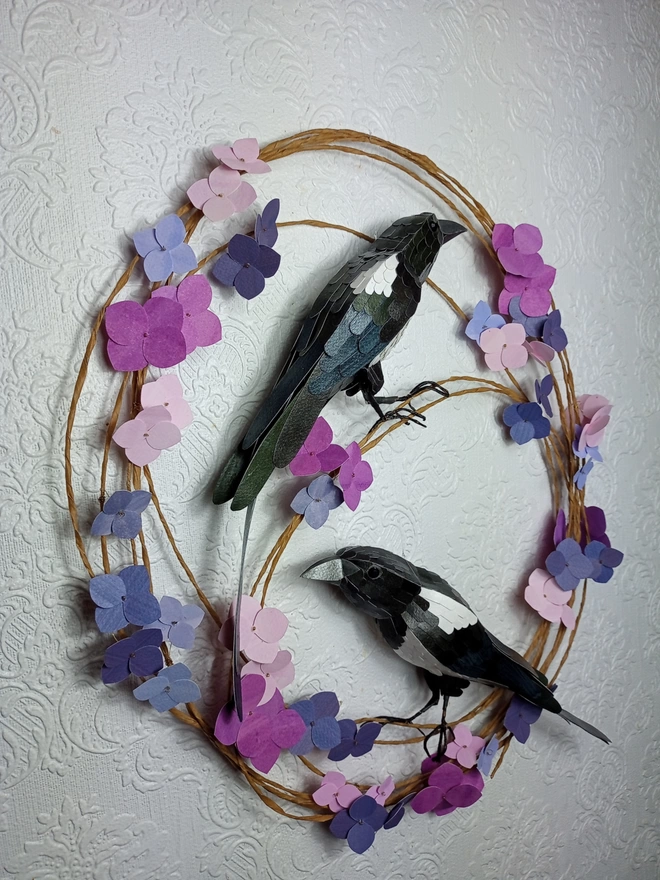 side view of magpie themed wall art