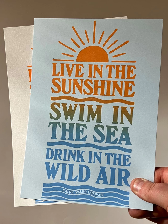 Live In The Sunshine, Swim In The Sea, Drink In The Wild Air Screen Print