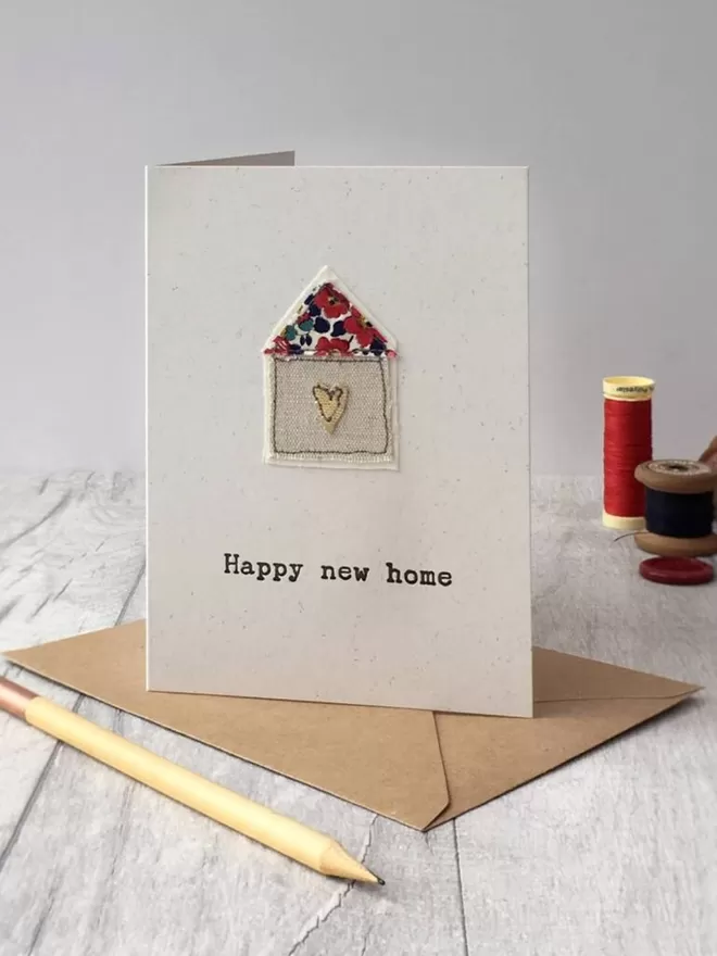 Happy new home hand embroidered letterpress card