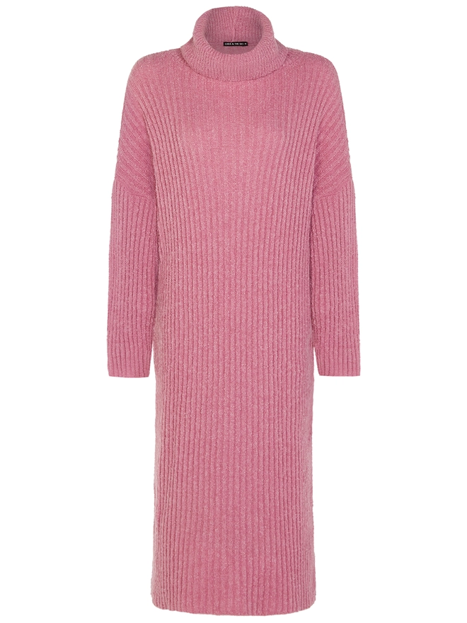 Knitted Midi Roll Neck Dress Ribbed British Made
