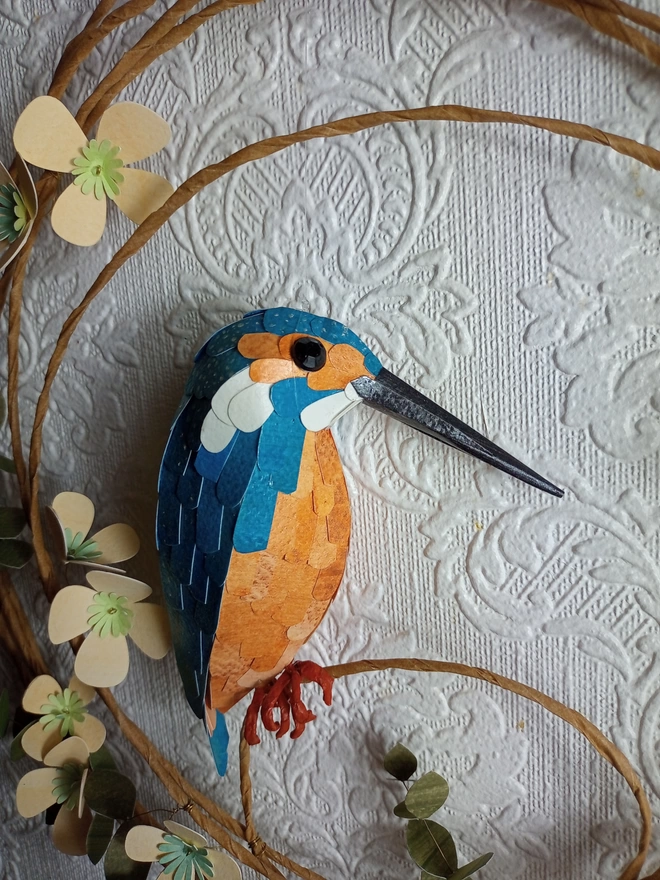 paper sculpture of a kingfisher bird