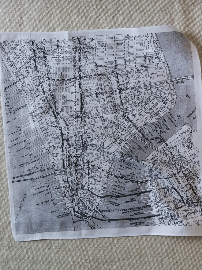 A New York City printed map handkerchief in grey