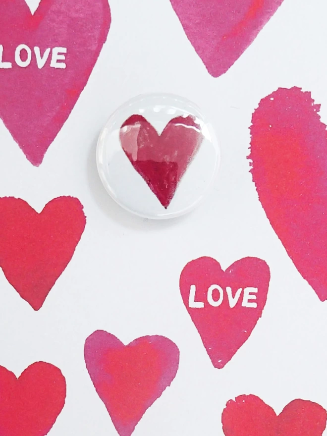 Pin badge with hand painted heart