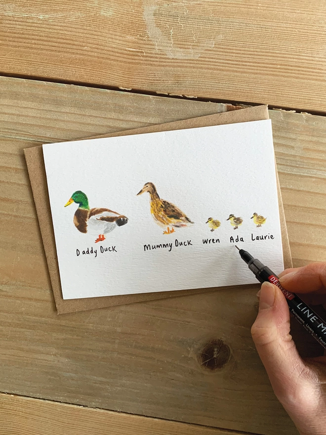 Personalised Duck Family Card for three children 