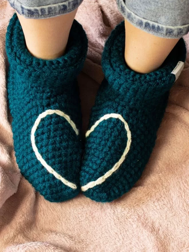 Mummy and me crocheted heart slipper socks knitted